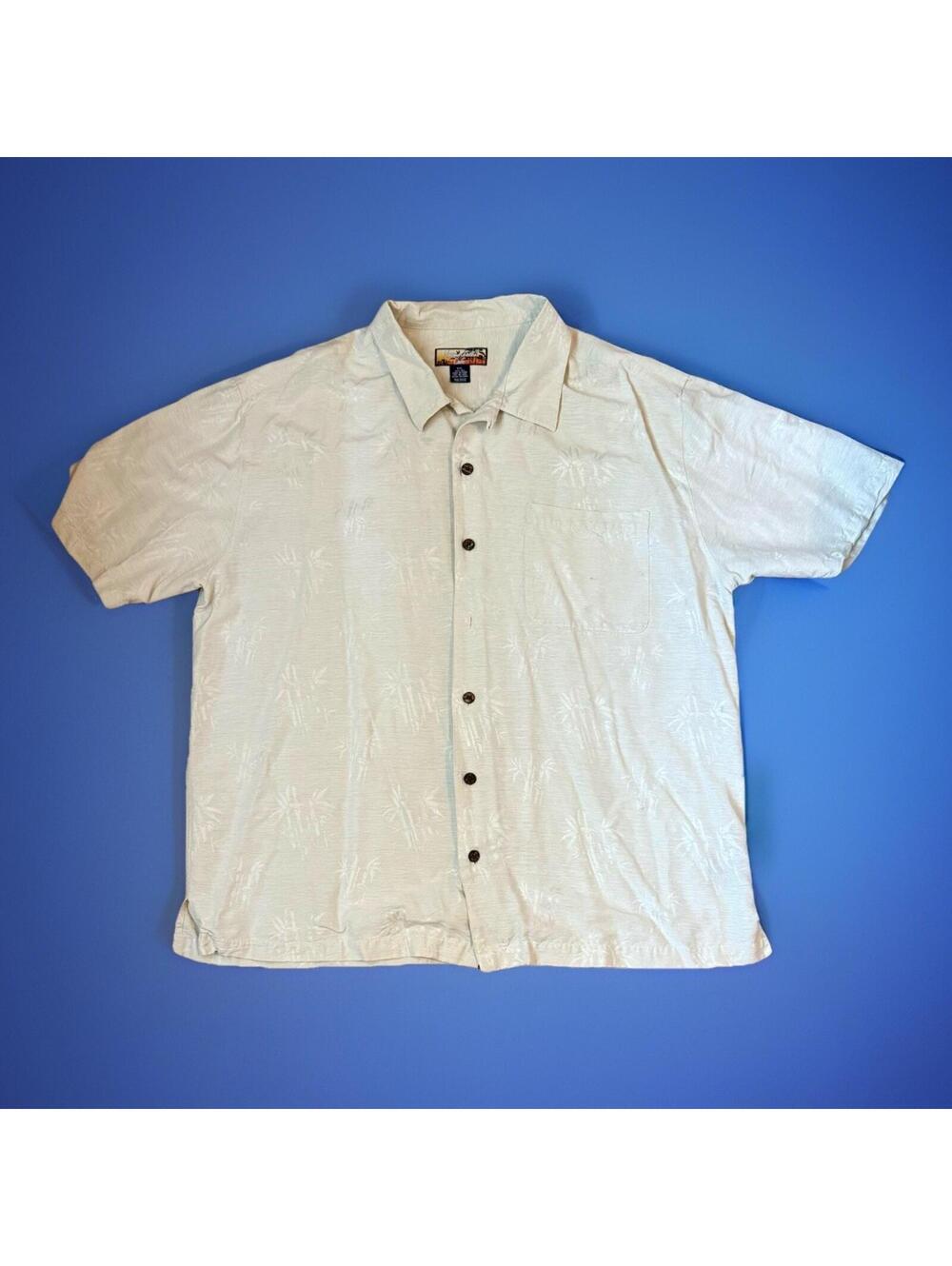 Havana Jacks Cafe Hawaiian Yellow Palm Trees Embroidered Button Up XXL‎ Read Des